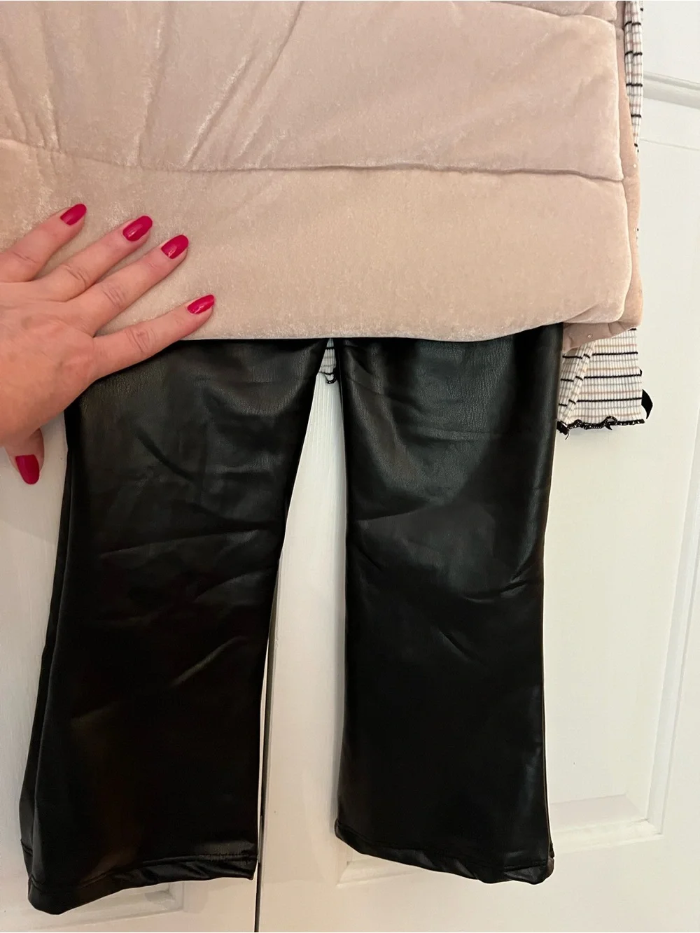 Little Lass Girls Sz 6 Quilted Vest, Shirt and Faux Leather Pants - 3 Piece Set